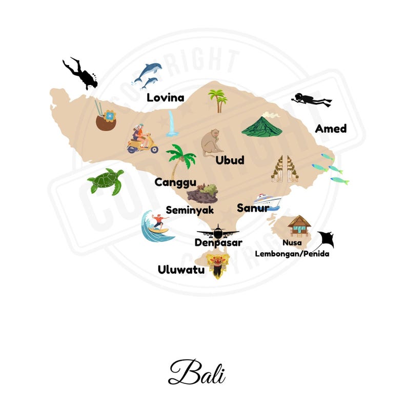 Illustrated Bali Map – Digital Travel Poster | Instant Download ...