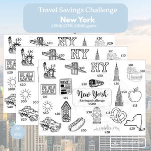 New York Travel Fund Challenge – A6 Savings Tracker | 500, 750, 1000 Dollar Goals | Instant Download PDF | Budget & Cash Savings Challenge