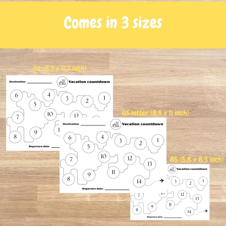 Vacation Countdown Calendar Printable | A4, US Letter and A5 Travel ...
