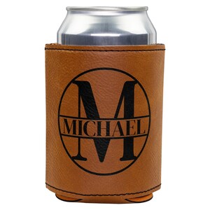 Custom Engraved Faux Leather Can Cooler: Groomsmen Gift