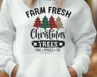 Kersthoodie voor vakantiekleding Kerstweerhoodie voor koud weer vakantiehoodie Christmas Cheer Farm Fresh Christmas Trees-hoodie