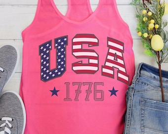 Fourth Of July Tank, USA Red White Blue 1776, 4th July, Independence Day, Tank Celebrating the 4th, Women’s Racerback Tank
