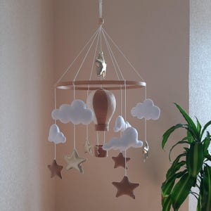 Hot Air Balloon Crib Mobile, Hanging Nursery Decor, Travel World Themed, Stars Clouds Mobile, Crib Toy, Baby Boy Girl Gift, Baby Shower Gift
