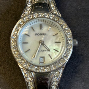 Ladies Fossil Silver Tone and Rhinestone Watch - Etsy display picture 3
