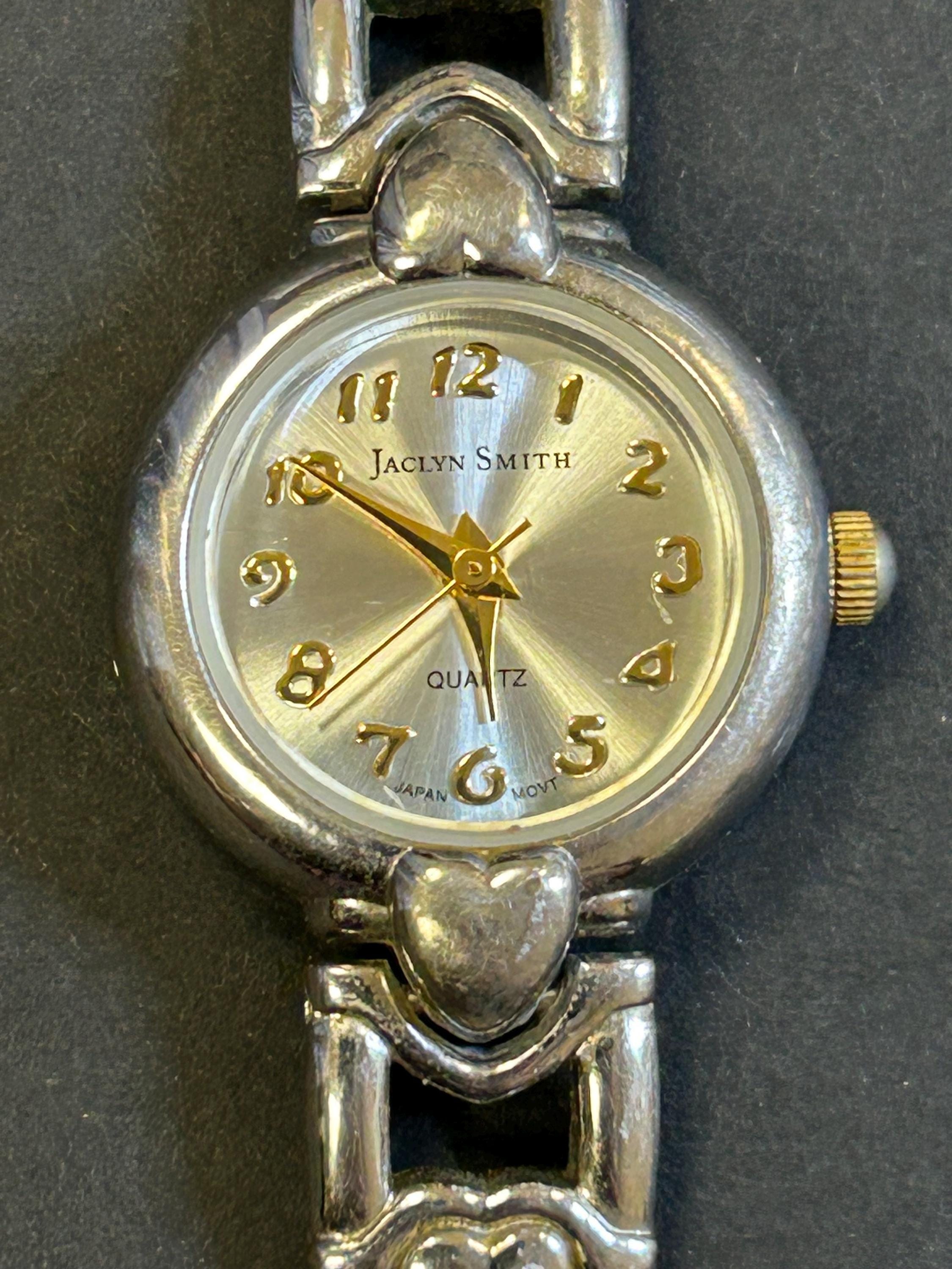 NIB Jaclyn Smith Gold Tone Wide Link Crystal Accent Watch JS Monogram 80s gold Jaclyn Smith watch – Holy Thrift main image 2