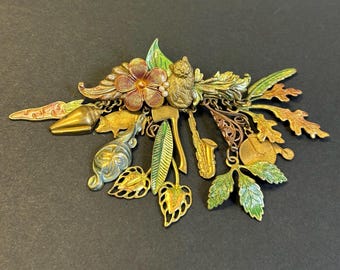 Vintage Multi charm dangle brooch