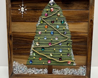 Handmade Swarovski Rivoli crystal Christmas tree wall hanging