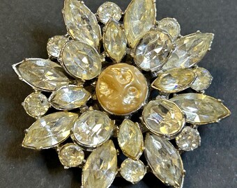 1950s Vintage rhinestone flower brooch