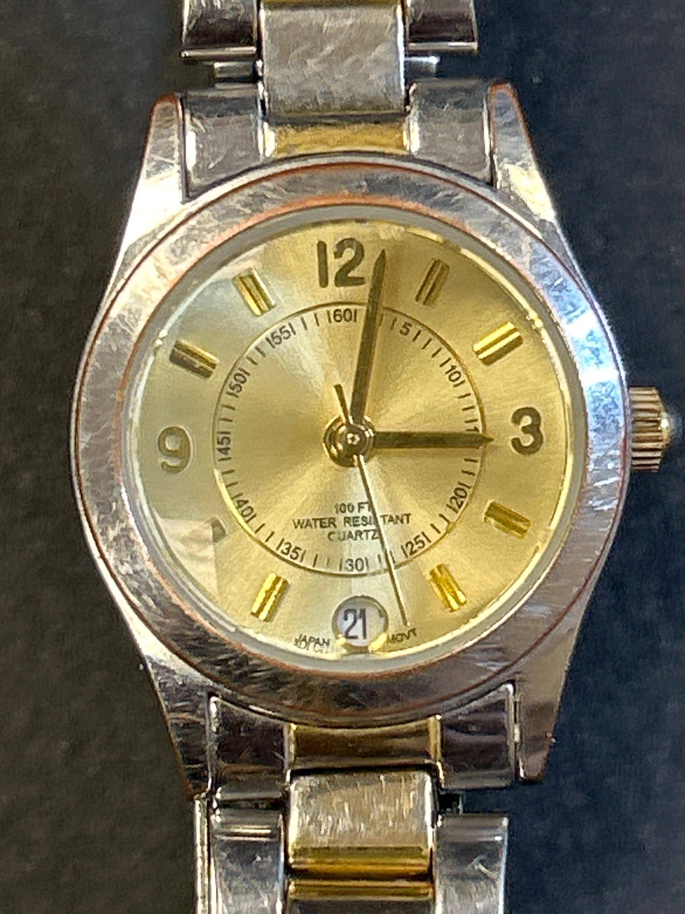MONTRE FEMME VINTAGE WATCH YVES FELY LOOK CHIC CLASSIQUE 1990 CUIR METAL QUARTZ