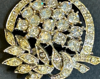 Spilla vintage firmata con foglie di strass