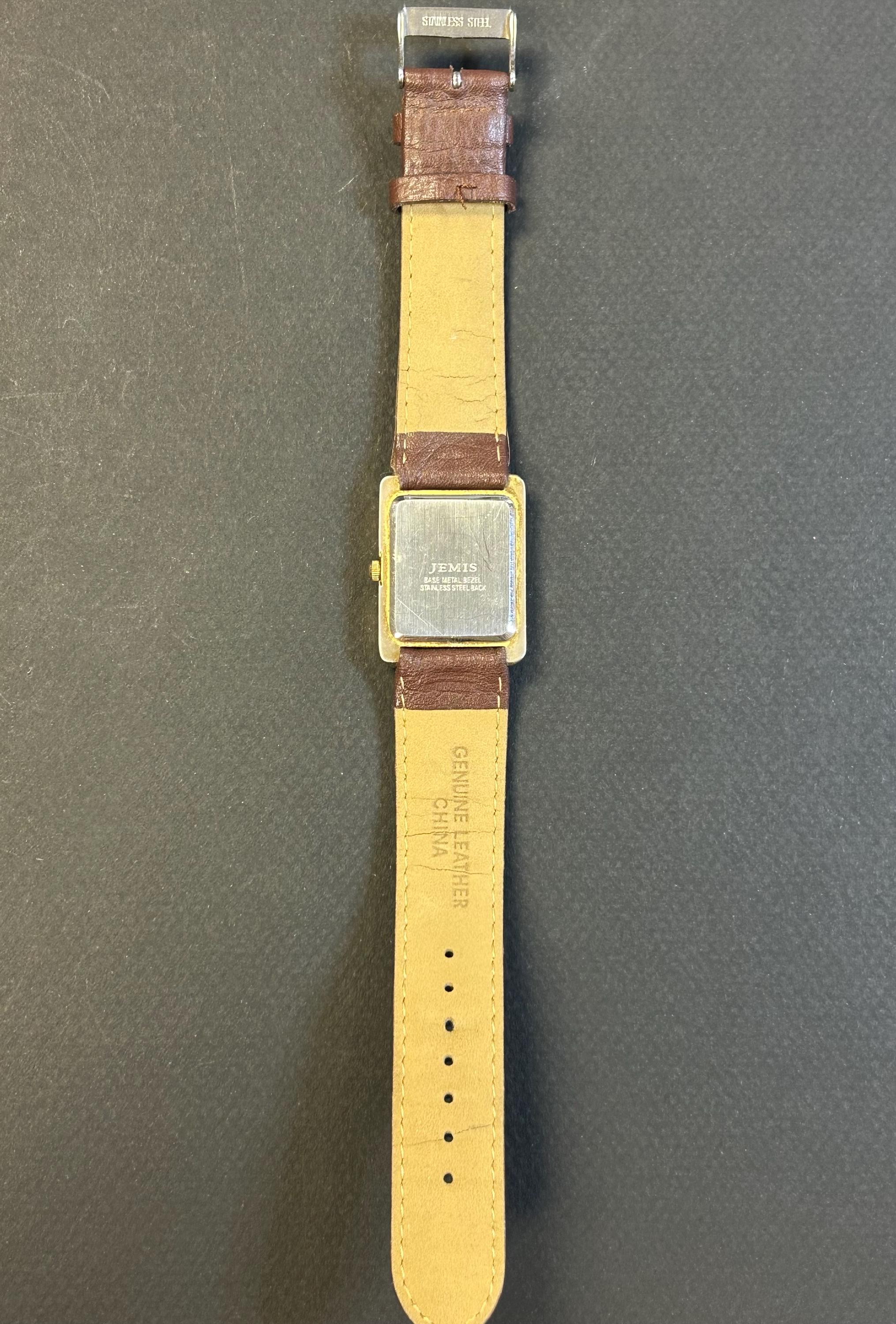Vtg Jemis Quartz Watch Brown Gold Classic Leather Strap NOS Needs Battery Mens Vintage Jemis Quartz Watch - Etsy main image 2