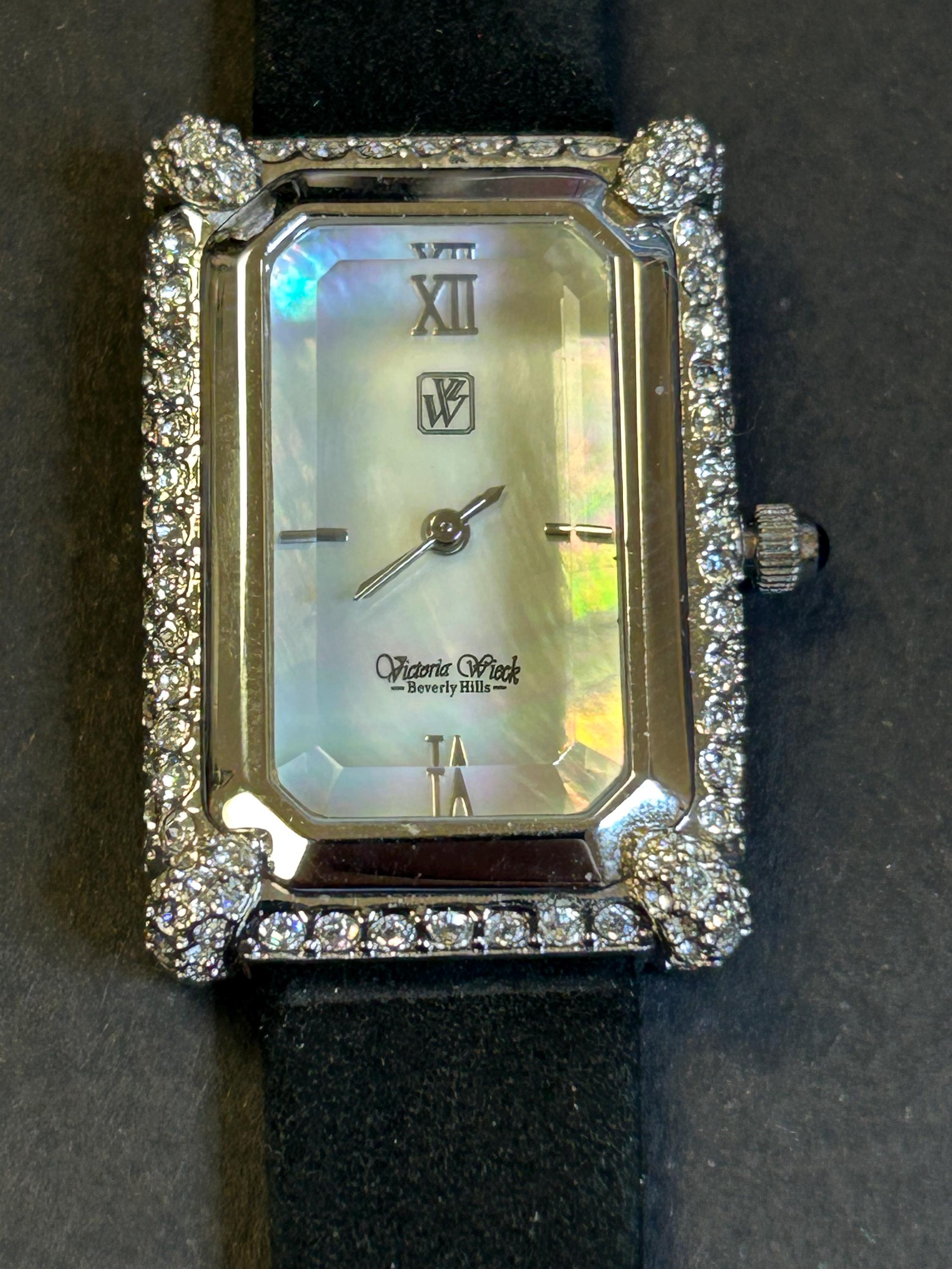 New Victoria Wieck Beverly Hills Art Deco Crystals Vintage *Watch Victoria Wieck White Ceramic Link Watch Pave Crystals  main image 2