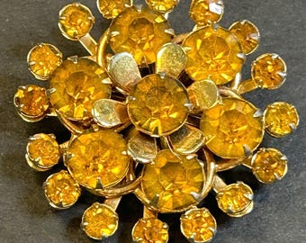 1950s Vintage Topaz Rhinestone flower Brooch