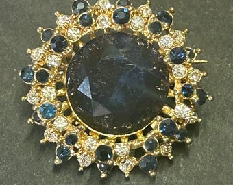 Vintage sapphire rhinestone cluster brooch