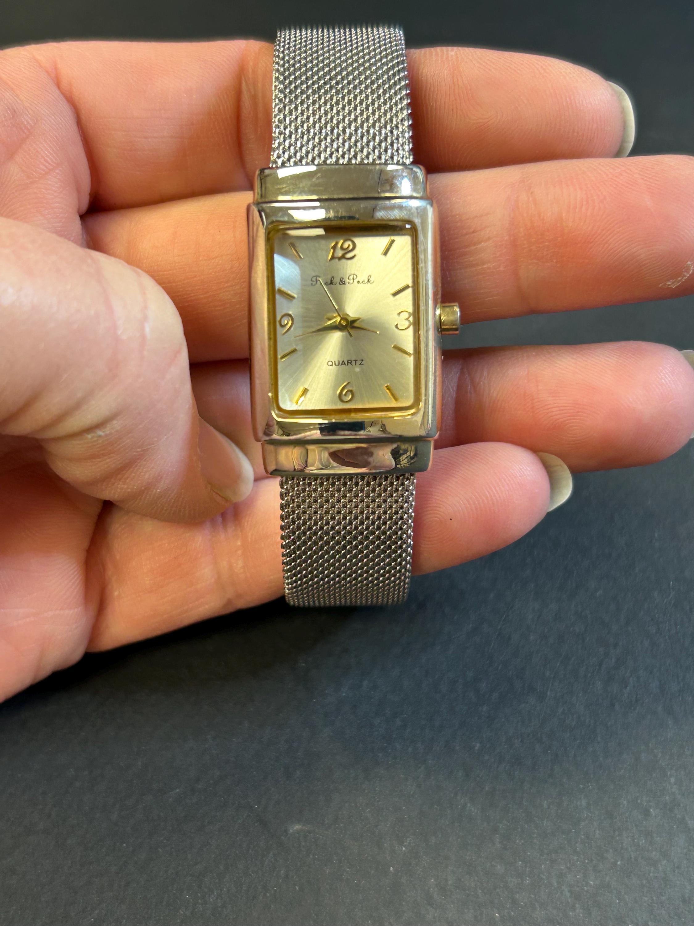 Vintage Peck & Peck Quartz Wristwatch Watch Timepiece Square Mesh Gold Tone Peck and Peck Watch - Etsy main image 2