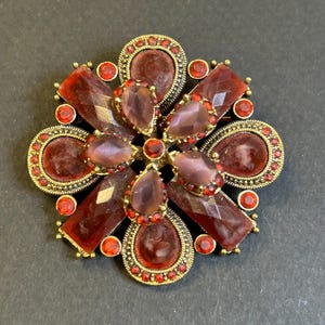 Vintage Garnet flower brooch