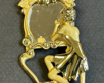 Vintage AJC retro Lady in the Mirror brooch