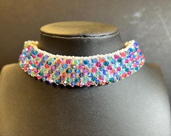 Handmade Genuine Swarovski crystal netted choker necklace