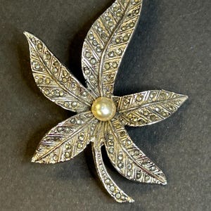 Vintage signed? Marcasite leaf brooch