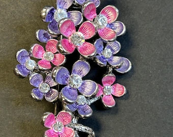 Vintage metal and enamel flower brooch
