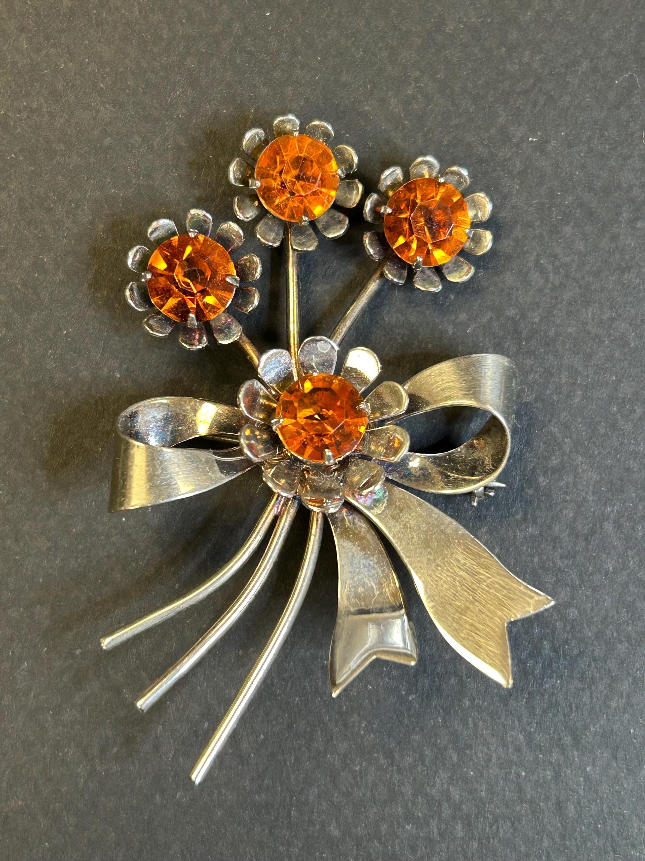 1940年代のヴィンテージ シトリン フラワー ブローチ - Etsy 日本