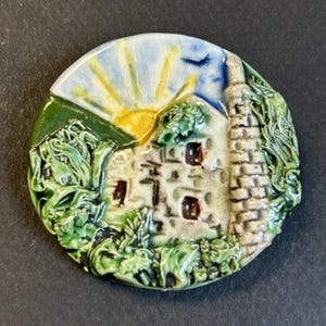 Handbemalte Vintage Keramik Brosche