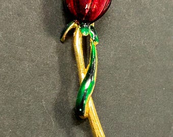 Vintage Sphinx long stem rose brooch