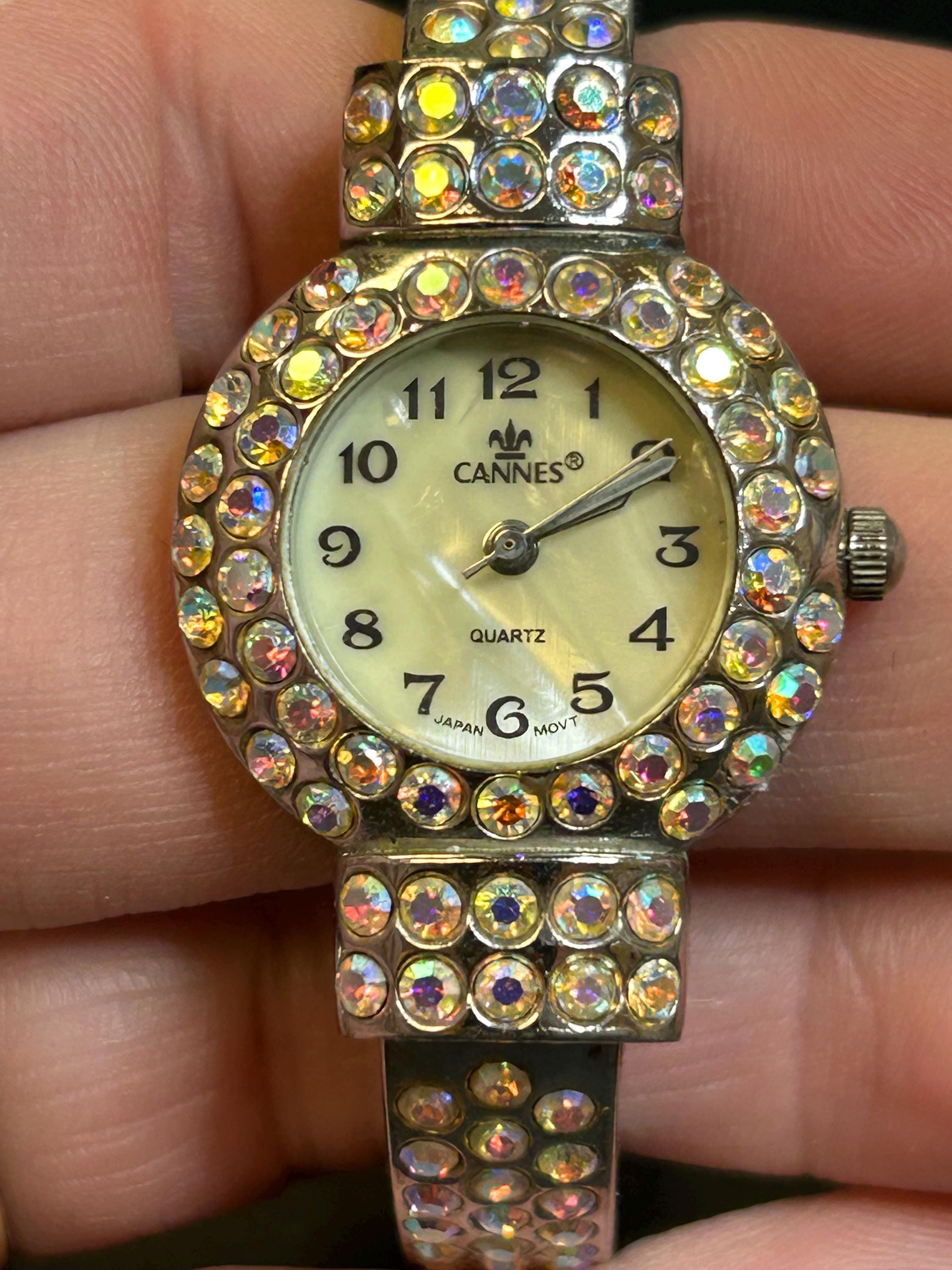Beautiful Vintage Cannes Gold Elephant Bangle Watch with new battery Vintage Cannes charm bracelet watch, gold tone, needs new  main image 3