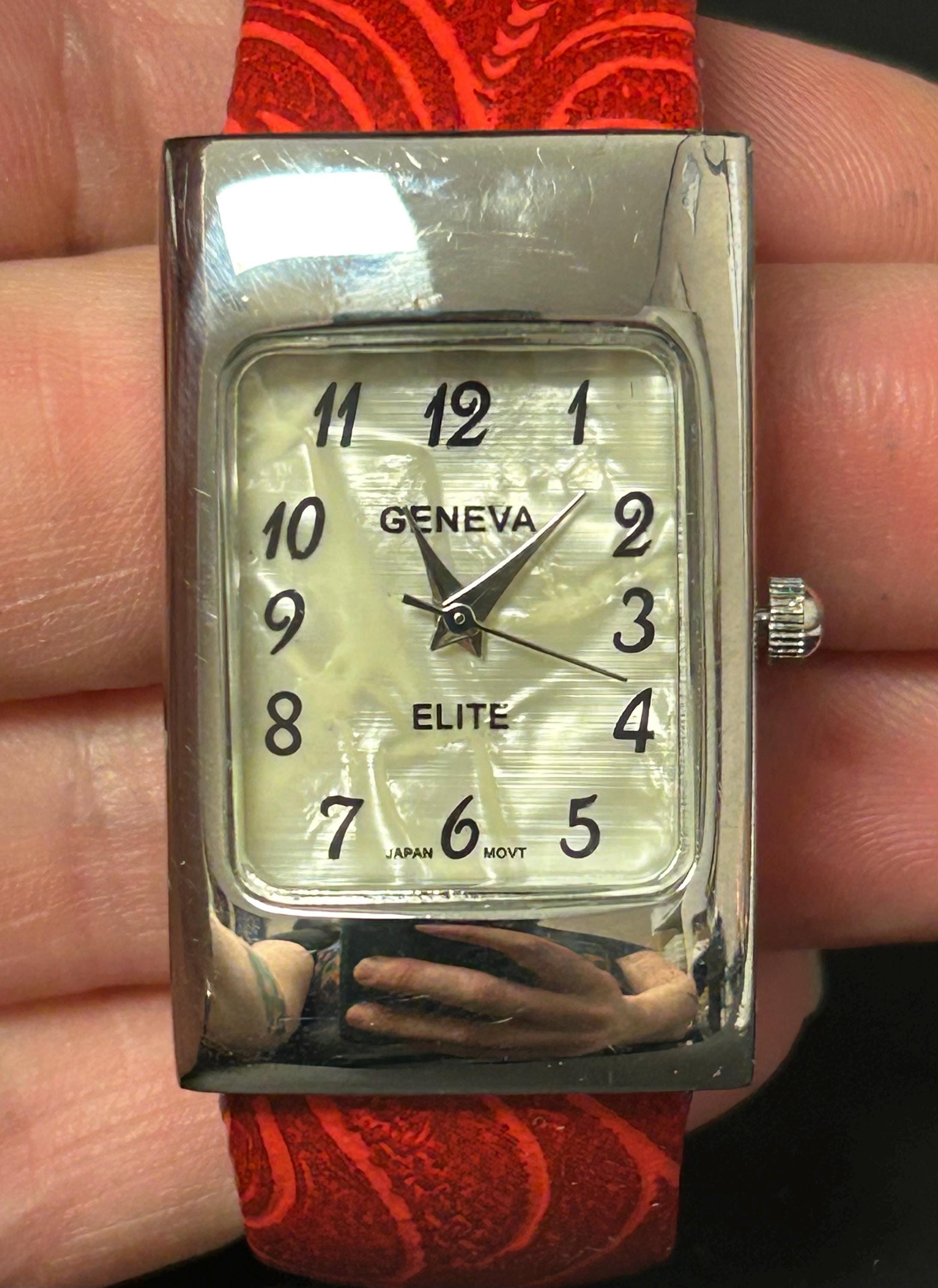 Geneva Elite watch Geneva Elite Textured Art Deco Silver Cuff | Mercari main image 3