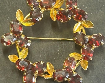 Vintage genuine Garnet wreath brooch
