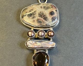 Fabulous! Vintage Sterling Silver and multi-stone, pendant