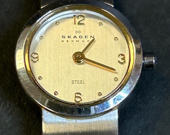 Vintage Skagen Denmark Stainless Steel with Diamond Dial Watch Skagen Denmark Diamond Black-Dial Mesh Band Silver-Tone  main image 4