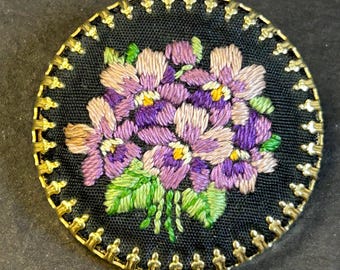 Vintage Petit point needlepoint  brooch
