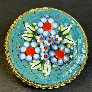 Vintage Italian Floral mosaic floral brooch