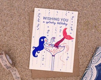 Birthday Mermaid #1600 Letterpress card with envelope