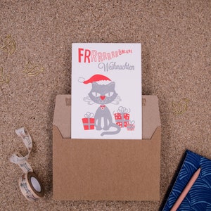 Chat de Noël #1340 Carte typographique avec enveloppe