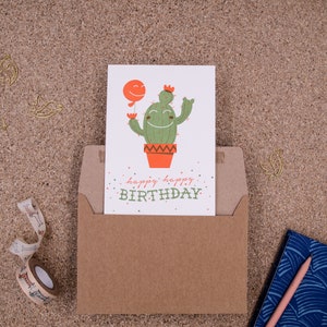 Birthday Cactus #1500 Carte typographique avec enveloppe