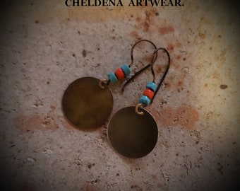 Minimalist Brass Disc Beaded Earrings, Dangle Earrings,  Every Day Earrings, Brass Earrings, Cheldena ArtWear