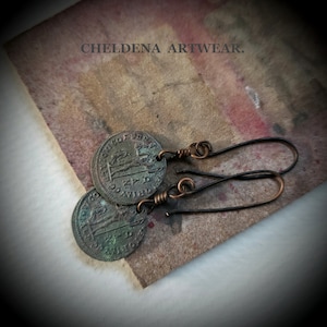 Ancient Traveler Coin Earrings, Dangle Earrings, Cheldena ArtWear