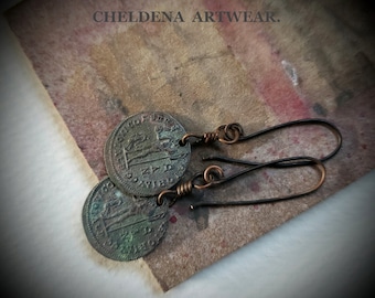 Ancient Traveler Coin Earrings, Dangle Earrings, Cheldena ArtWear