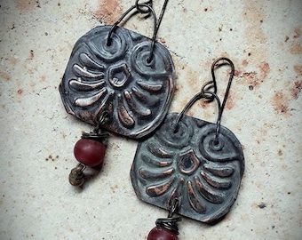 Avant Garde Embossed Owls, Art Earrings, Embossed Jewelry, ArtWear, Cheldena ArtWear