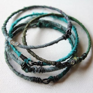 MADE TO ORDER, Bangle Set of 5, Bracelet Gift Set, Silk Wrapped Bangles, Custom Wrapped Bracelets, Bracelet set, Bangles, Cheldena ArtWear