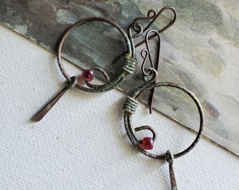 Shipwrecked Earrings, Art Jewelry Earrings, Rustic Patina Art Earrings, Dangle Jewelry, OOAK Earrings, Hoop Earrings, Cheldena ArtWear