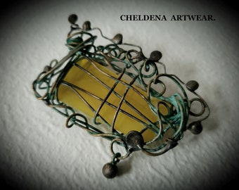 Ornate Stained Glass Sweater Brooch, Expressionistic Art Jewelry, Statement Brooch, Art Jewelry, Ornate Jewelry, Cheldena Art Wear