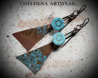 Copper Patina Dangle Earrings, Art Earrings, ArtWear, Cheldena ArtWear