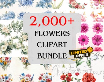 2000+ Watercolor Floral Clipart Bundle, PNG (Digital Download)