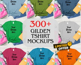 300+ Gildan T-Shirt Mockup Bundle, Boho Model Shirt Mockups (Digital Download)