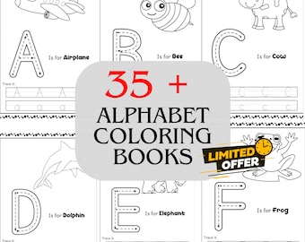 Alphabet Coloring Book Bundle, ABC Learning (Digital Download)