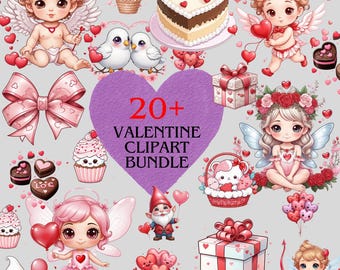 20+ Valentine Cute Baby Watercolor Colorful PNG Bundle, Valentine Love Clipart PNG Instant Download