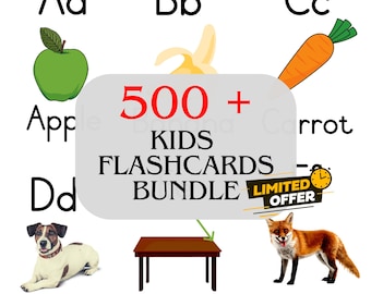 Printable Flashcards for Kids | 500+ Educational Bundle | Alphabet, Numbers, Colors, Animals | Digital Learning Cards